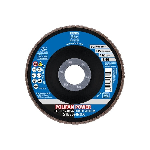 PFERD Pferd 62222 Flap Disc 40 Grit 4-1/2 in Zirconia Conical