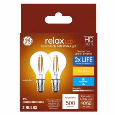 GE G E Lighting 41897 Led A15 Clear Glass Bulb 5.5W 2 Pack