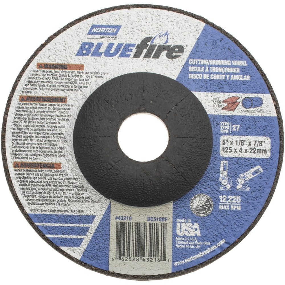 NORTON Norton 66252843216 Type 27 Grinding Wheel 5 in 30 Grit
