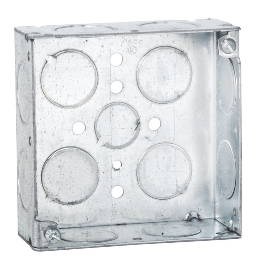 RACO 181 4 Square Box, 1-1/2 Deep, 3/4 Side Knockouts, Welded