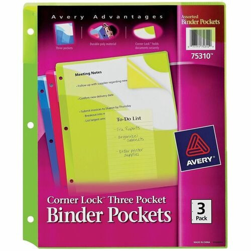 AVERY Avery AVE75310 Translucent Binder Pockets Pack of 3