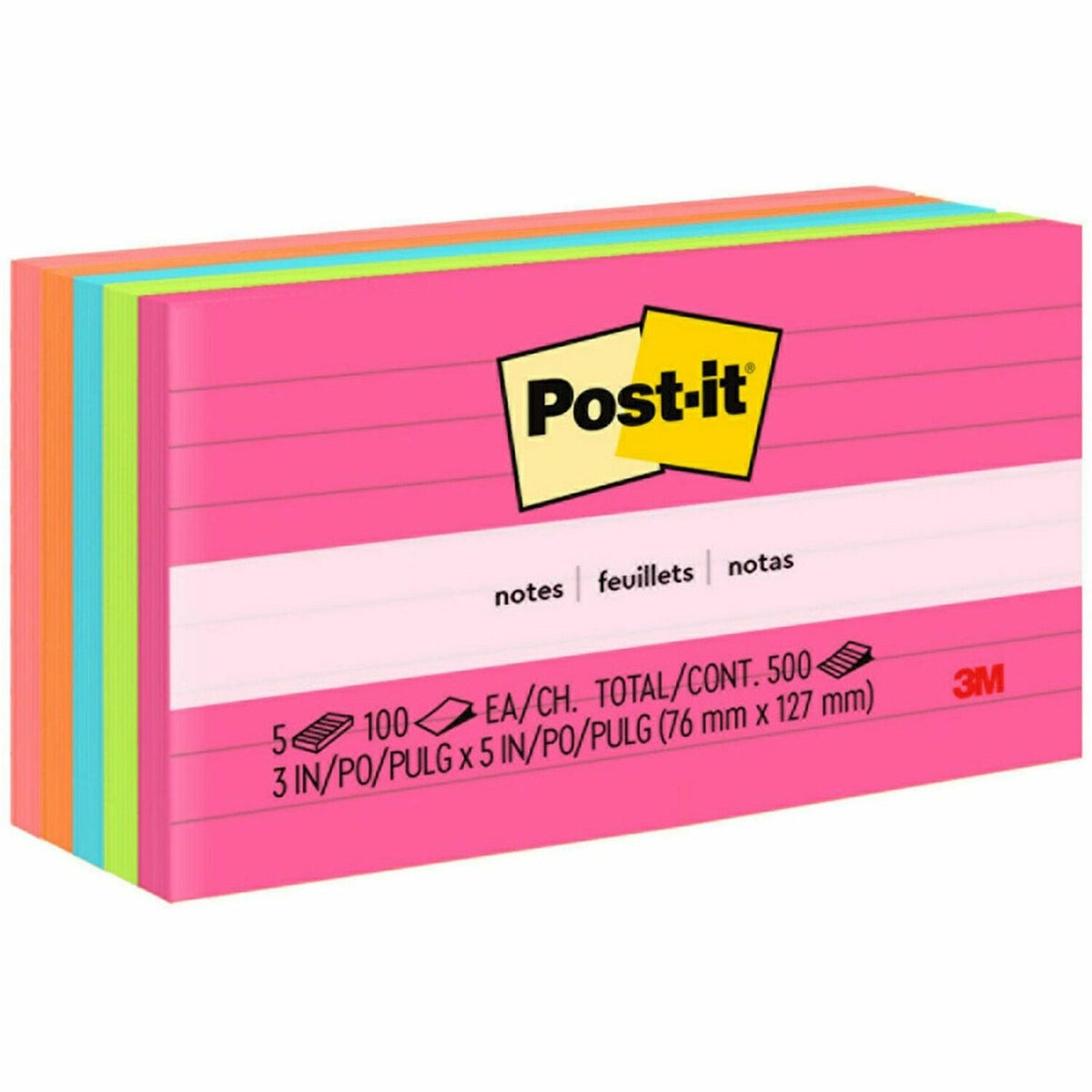 3M 3M 635-5AN Post-it Notes Original Lined Notepads (3 x 5 / 5 pads) MMM6355AN