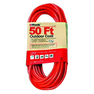 Woods Wire 529 Outdoor Round Vinyl Extension Cord 50 ft 1 Outlet Orange