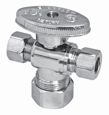 Everflow 86312PR-NL 1/2 SWT X 3/8 COMP X 3/8 COMP Quarter Turn Dual Outlet Supply Stop Lead Free