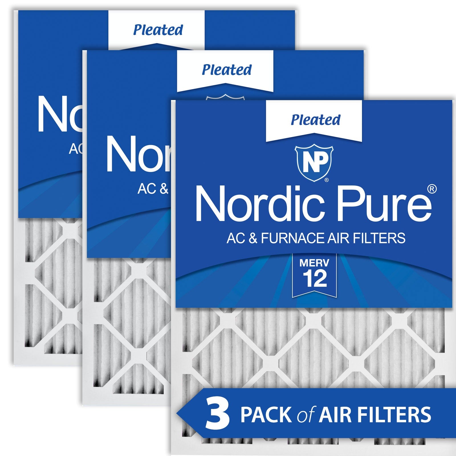 NORDIC PURE Nordic Pure 20x24x1M12-3 Merv 12 Pleated Air Filter 3 Pack