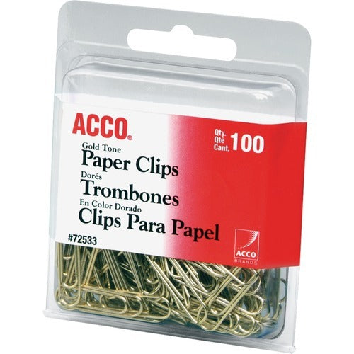 ACCO Acco ACC72533 Gold Paper Clips Standard Size 100 Pack