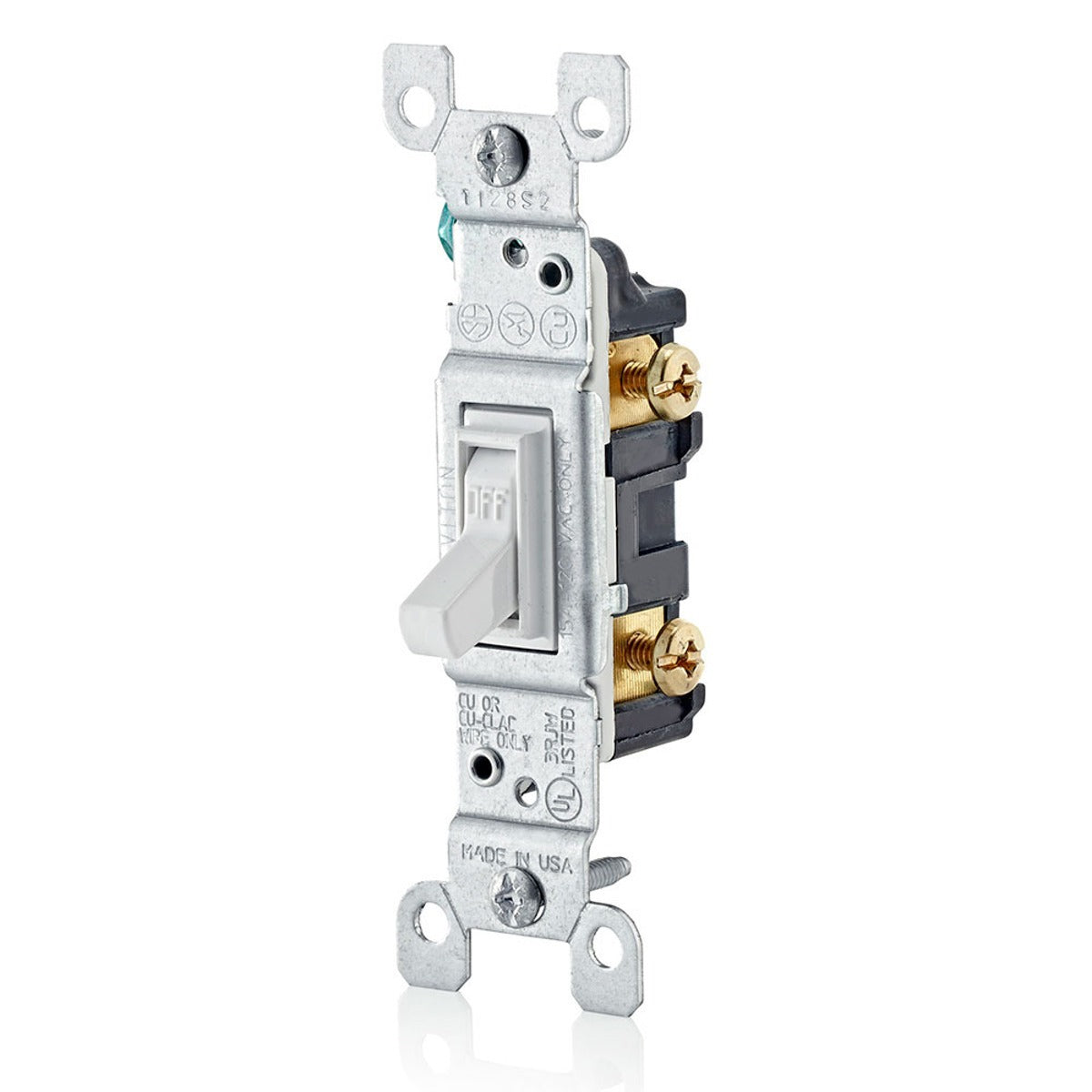 LEVITON LEVITON 1451-2W Toggle Framed Single-Pole AC Quiet Switch 15 Amp 120 Volt
