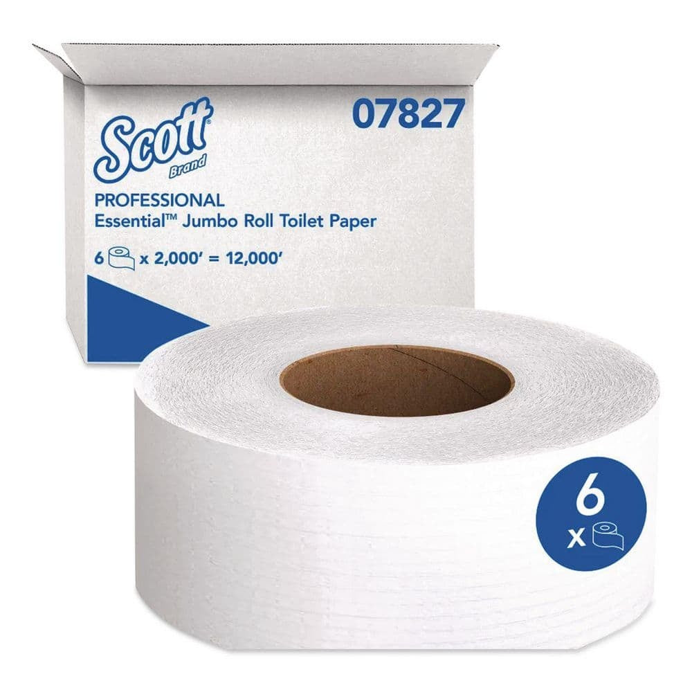 KIMBERLY-CLARK Kimberly-Clark KCC07827 Scott Essential Jumbo Roll Bathroom Tissue (12 in, 2,000 ft per roll, Pack of 6)