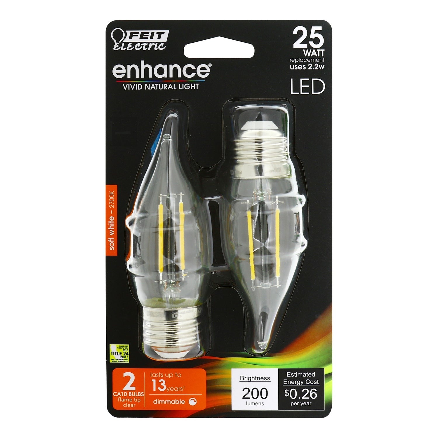 FEIT ELECTRIC Feit Electric BPEFC25/927CA/FIL/2 BA10 E26 Medium Base Dim Filament LED Bulb 2.2W (2-Pack) BPEFC25/927CA/FIL/2