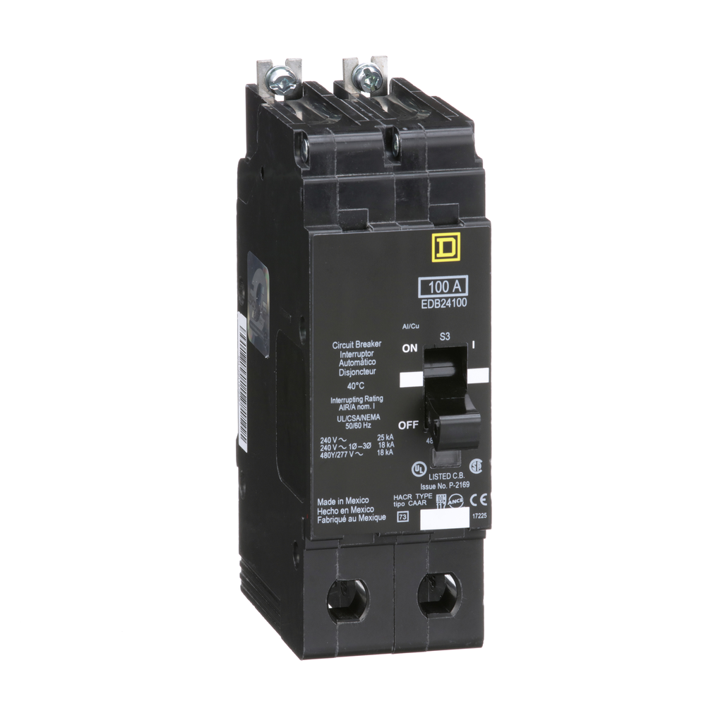 Square D EDB24100 Miniature Circuit Breaker 100 Amp 480Y/277 Volt