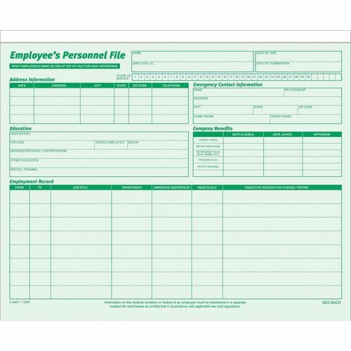 TOPS Tops TOP3287 Employee Record File Folder Green 20-pack