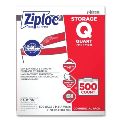 Ziploc 682256 Double Zipper Storage Bag 1 Quart 500/Box