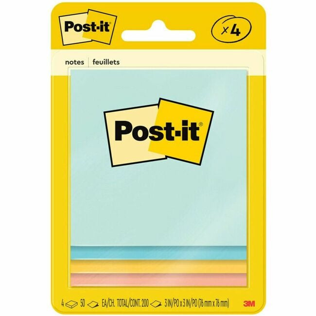 3M 3M MMM5401 Sticky Note 3 x 3 inch (4 Pads of 50) MMM-5401