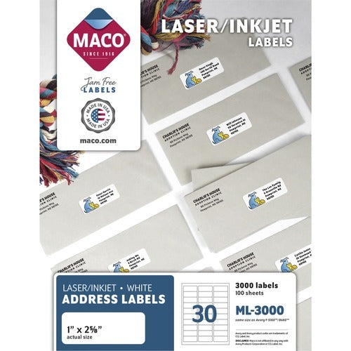 MACO Maco MACML3000 White Address Labels Box of 3000