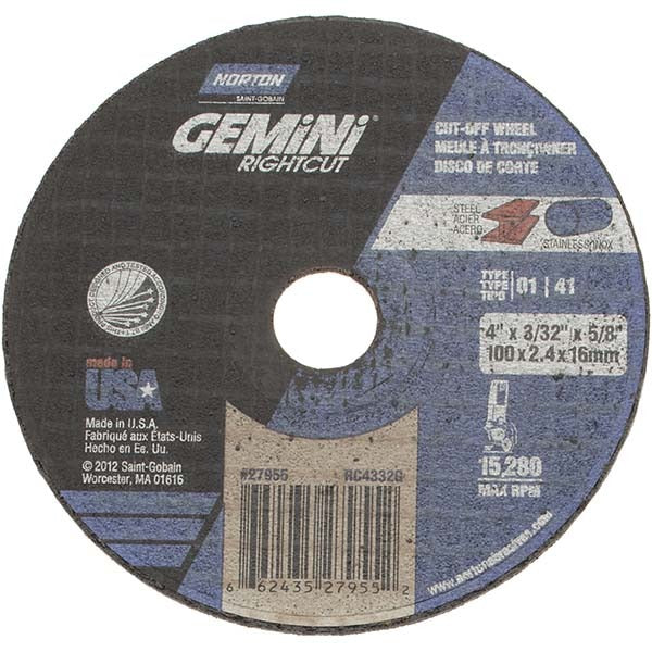 NORTON Norton 66243527955 Cut-off Wheel 4in Aluminum Oxide Type 1