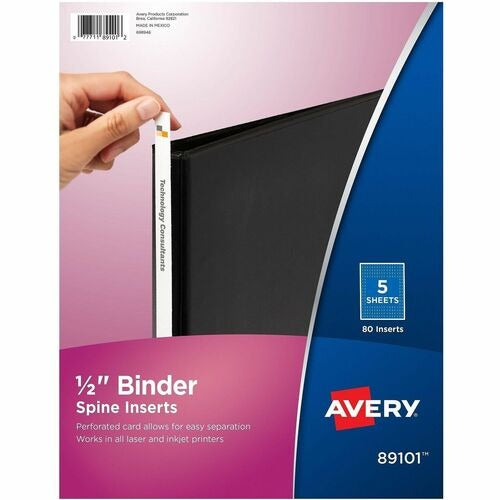 AVERY Avery AVE89101 Binder Spine Inserts 1/2 in White 80 Pack