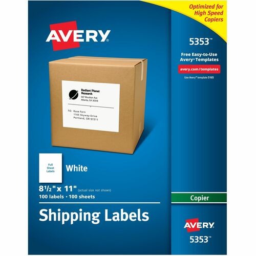 AVERY Avery AVE5353 Full Sheet Copier Labels 8.5x11 Box of 100