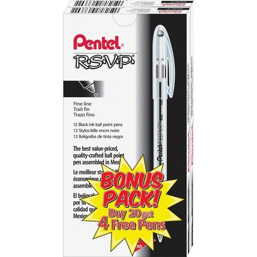 PENTEL Pentel PENBK90ASW2 Ballpoint Pen Fine Tip Black 24pk