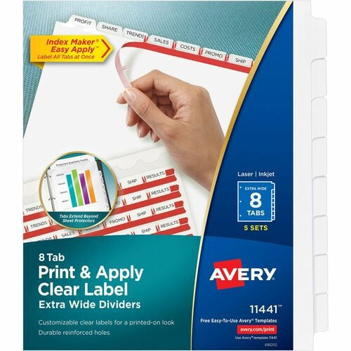 AVERY Avery AVE11441 8-tab Dividers 9x11 in 3-hole Punched 5-pack