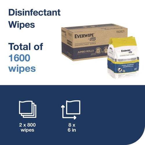 TORK Tork TRK192821 Everwipe Disinfectant Wipe Jumbo Rolls 6 x 8 2/Carton 192821