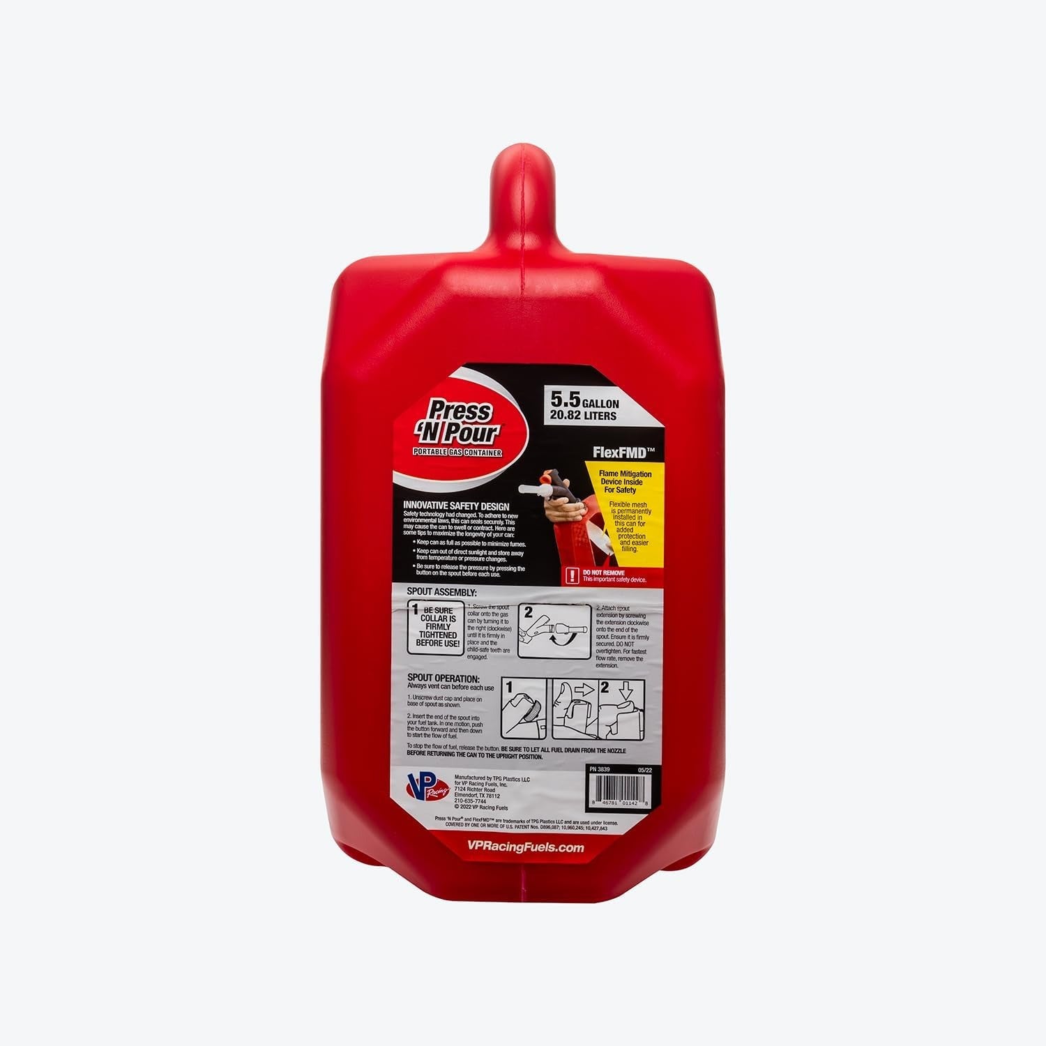 VP RACING FUELS Vp Racing Fuels 3839 Press 'N Pour Gas Can 5.5 Gallon