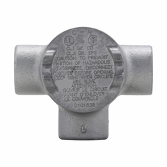 Crouse-Hinds GUAT14 Conduit Outlet Box, 1/2 In, 2 Cover Opening Diameter, Feraloy Iron Alloy, T Shape