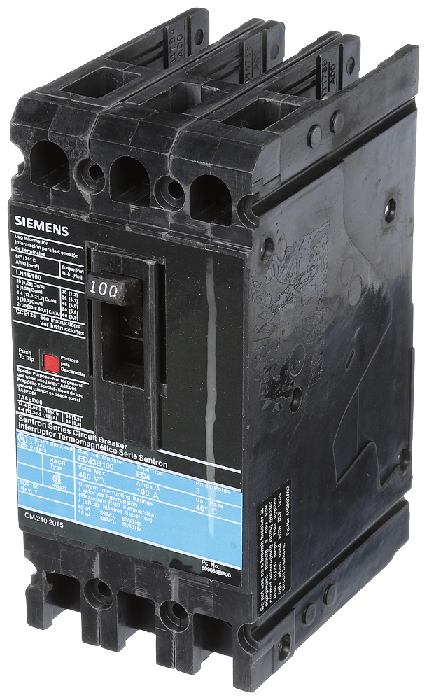 Siemens ED43B100 3-Pole 100 Amp 480 VAC 18 kA Circuit Breaker Lug