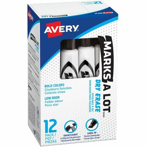 AVERY Avery AVE24408 Dry-erase Marker Black Chisel Tip 12-pack