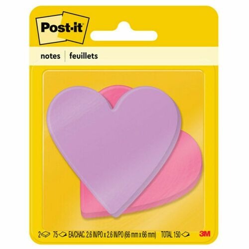 3M 3M MMM7350HRT Heart Shaped Sticky Notes 75 Sheets 2 Pack