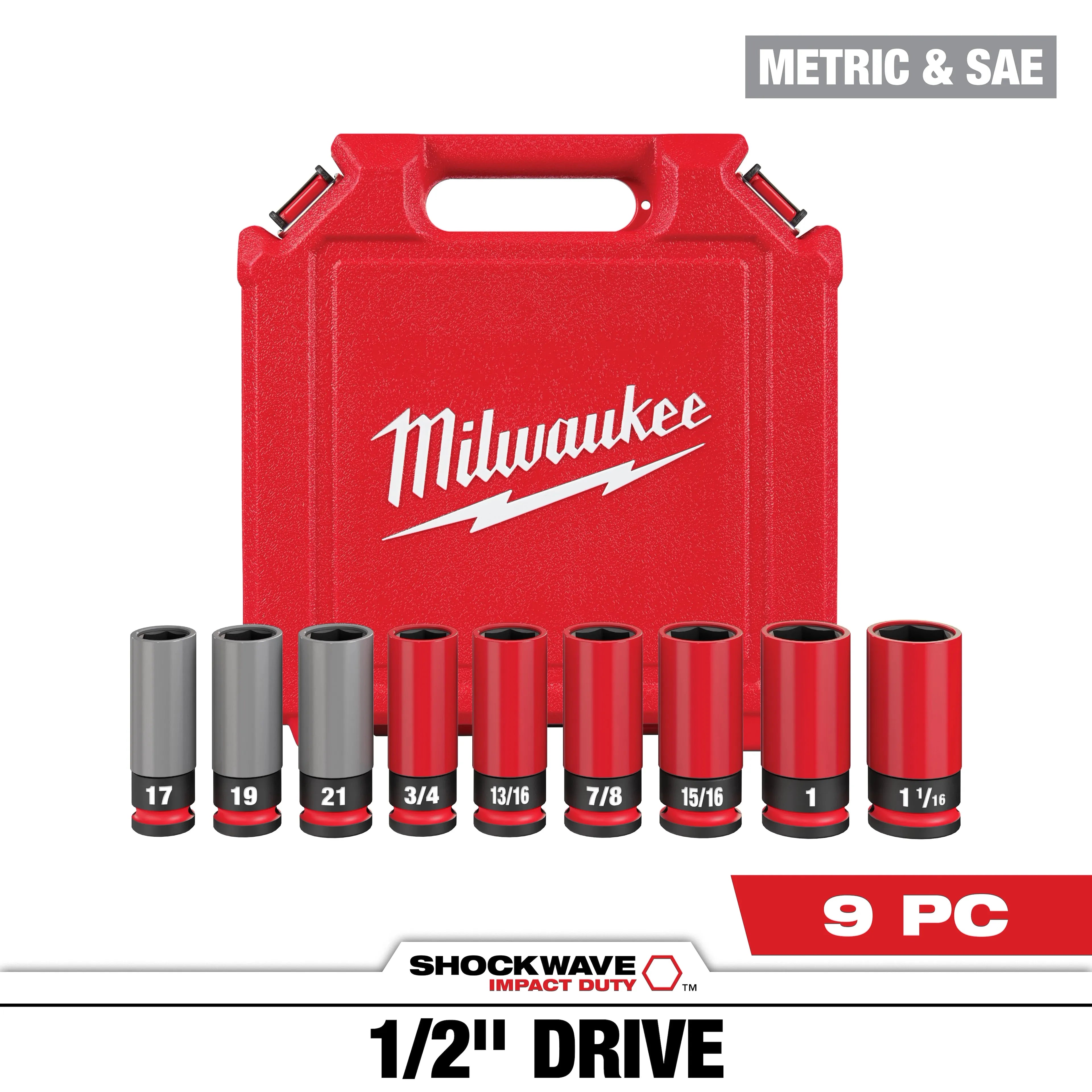 MILWAUKEE Milwaukee 49-66-7832 Shockwave Impact Duty 1/2 Drive 9 Piece Lug Nut Wheel Socket Set