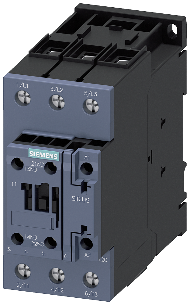 Siemens 3RT20351KB40 IEC Contactor With Varistor, 24 VDC Coil, 40 A, 3NO Contact, 3 Poles