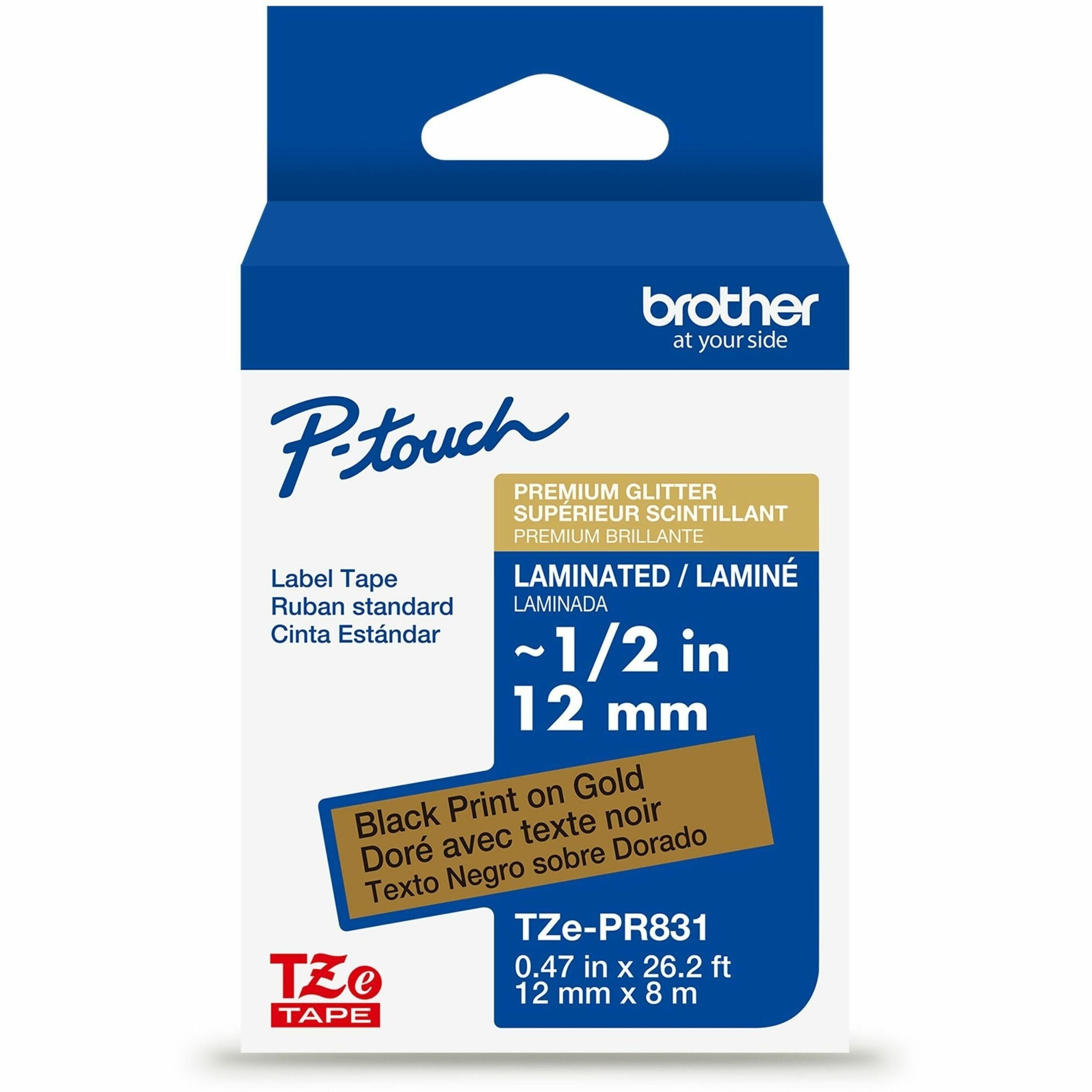 BROTHER Brother BRTTZEPR831G P-touch TZe Premium Glitter Laminated Label Tape (12 mm / 26.2 ft / 1 Pack)