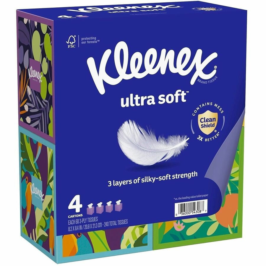 KIMBERLY-CLARK Kimberly-Clark KCC54308 Kleenex Ultra Soft Tissues 3 ply (60/Box, 4/Pack) 54308