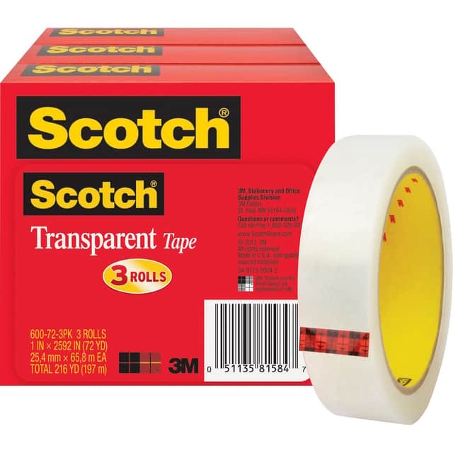 3M 3M MMM600723PK Transparent Tape 72 yd x 1 inches (3 Pack) 600-72-3PK