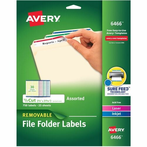 AVERY Avery AVE6466 Removable Filing Labels Assorted 750pk