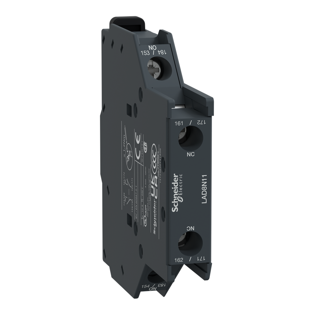 Schneider Electric LAD8N11 600 Volt 10 Amp 1NO 1NC Screw Clamp Terminal Auxiliary Contact Block