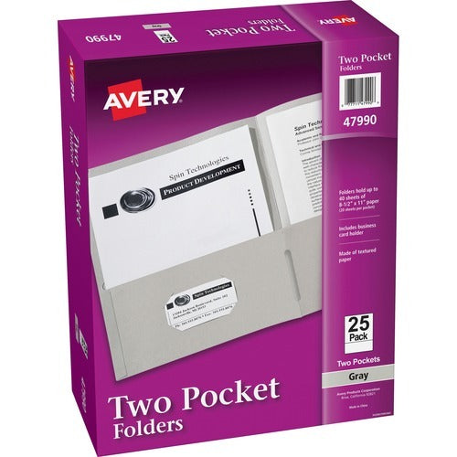 AVERY Avery AVE47990 Two-pocket Folder Letter Size Gray 25-pack