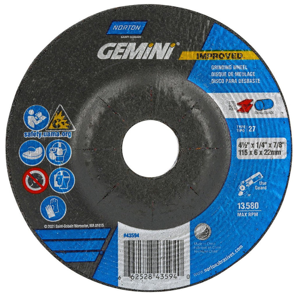 NORTON Norton 66252843594 Type 27 Grinding Wheel 4.5 in 24 Grit