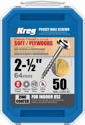 KREG Kreg Tool Company SML-C250 - 50 Pocket Screws 2.5 in 50 Pack