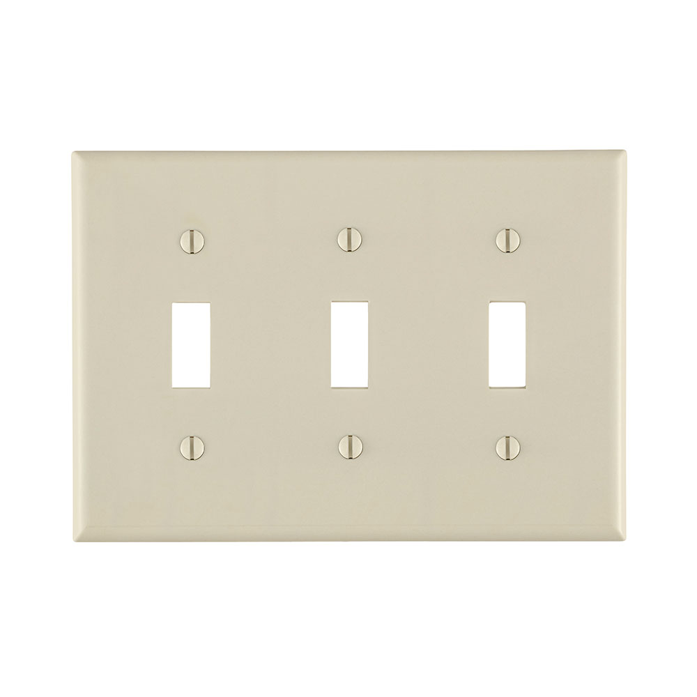 Leviton 78011 3-Gang Toggle Device Switch Wallplate Standard Size Thermoset Light Almond