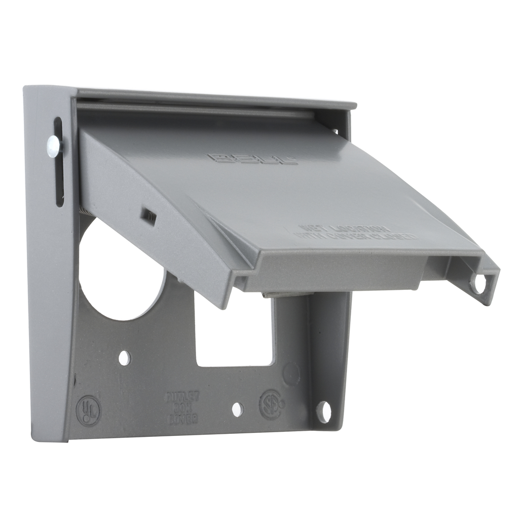 Bell 5040-0 2-Gang Gray Powder Coated Die-Cast Aluminum Vertical Device Mount Flip GFCI/Receptacle Weatherproof Box Cover