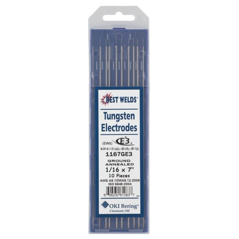 BEST WELDS 900-1167GE3 Tungsten Electrodes 1/16 in Dia 7 in Long E3