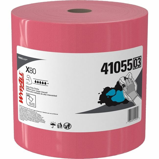 KIMBERLY-CLARK Kimberly-Clark KCC41055 WypAll Power Clean X80 heavy duty cloths 12.5 in x 12.2 in 475 per roll