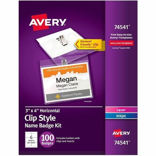 AVERY Avery AVE74541 Name Badge Kit Clip Holders 3x4 in 100pk