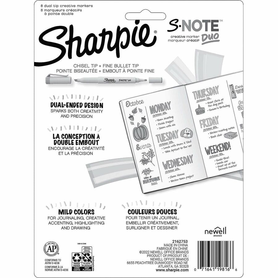 SHARPIE Sharpie SAN2154173BX S-Note Duo Dual-Tip Markers (8/Pack, 6/Box)