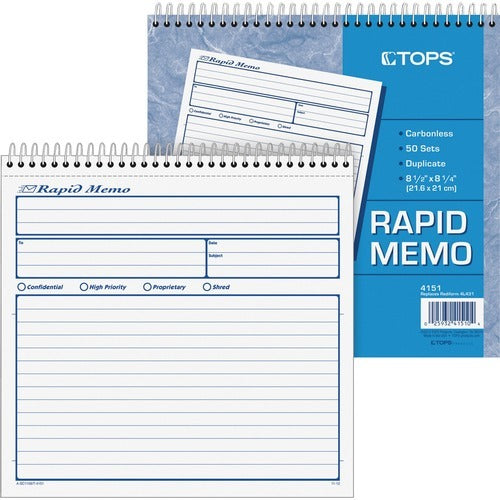 TOPS Tops TOP4151 Carbonless Memo Book 2-part Spiral Bound