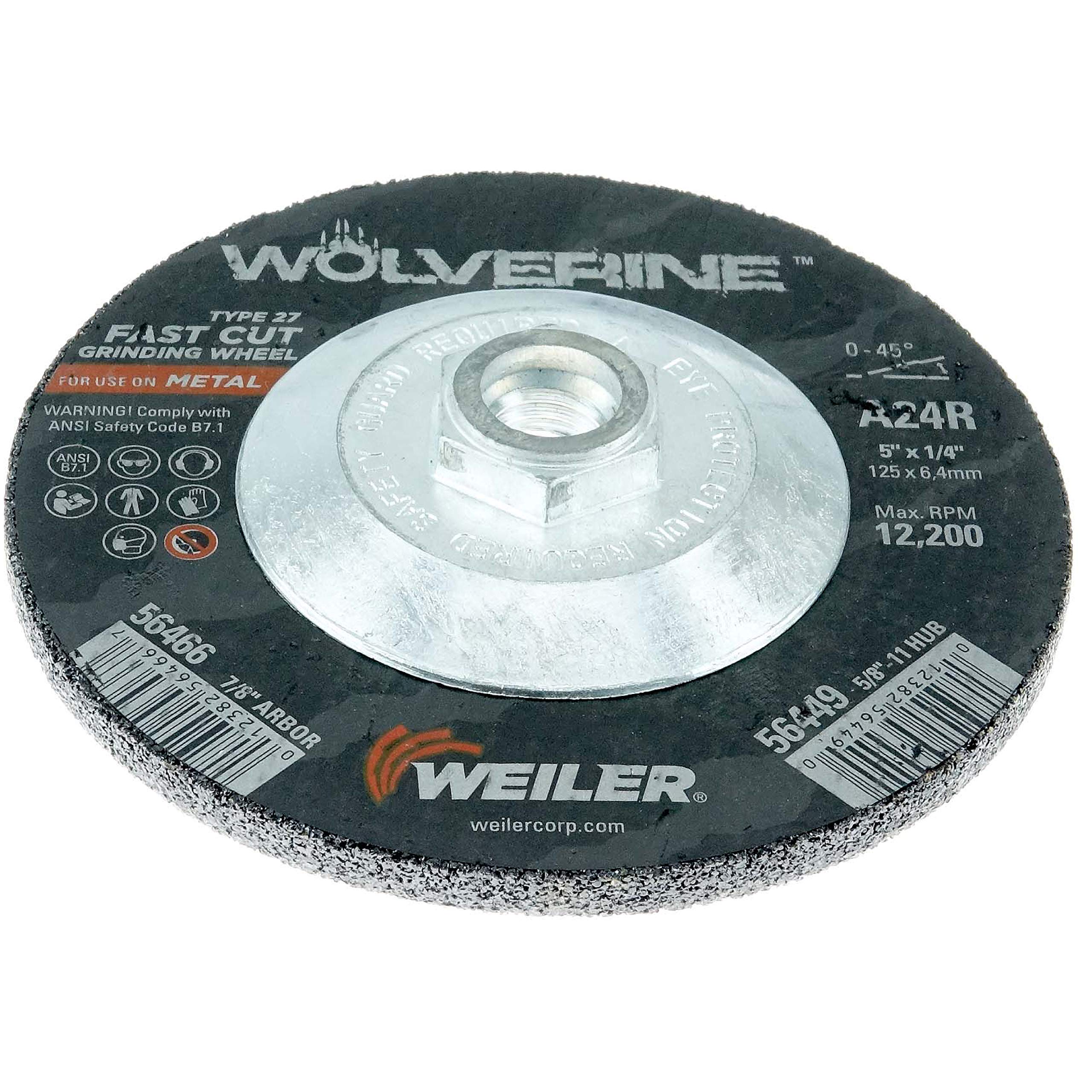 Weiler 56449 Wolverine Type 27 Grinding Wheel 5/8-11 Nut