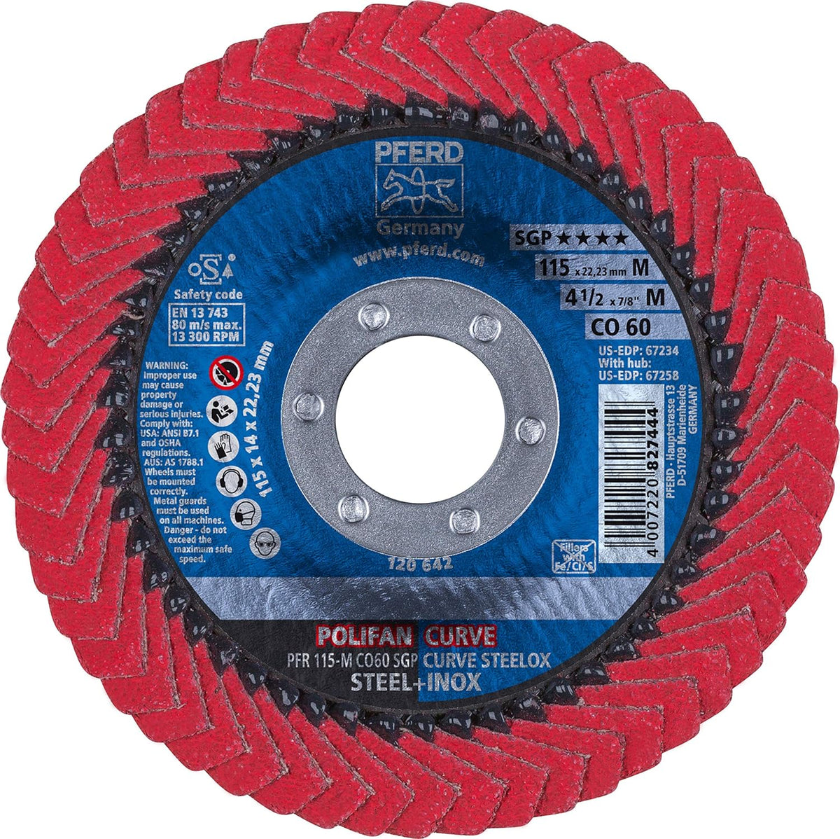 Pferd 67234 Flap Disc 4-1/2 x 7/8 Ceramic 60 Grit Medium