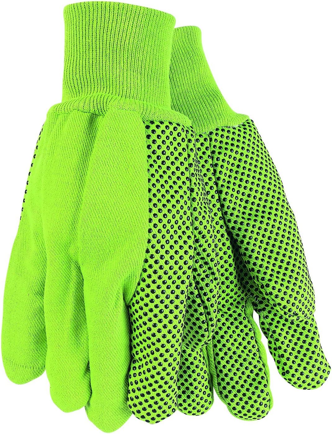 MCR Safety 9018DG Dotted Double Palm High Visibility Men's Gloves with Knit Wrist Green Large Replacement MPN