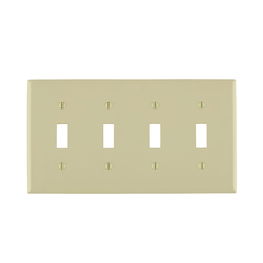 Leviton 80712-I 4-Gang Toggle Device Switch Wallplate, Standard Size, Thermoplastic Nylon, Ivory